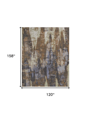 Homeroots 10' X 13' Brown Blue And Ivory Abstract Power Loom Distressed Area Rug Brown,Blue,Ivory Polypropylene 513221