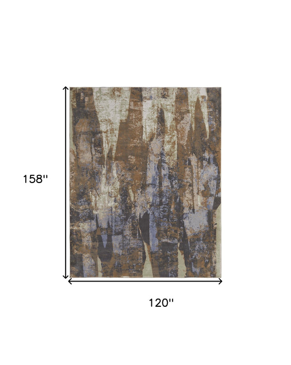 Homeroots 10' X 13' Brown Blue And Ivory Abstract Power Loom Distressed Area Rug Brown,Blue,Ivory Polypropylene 513221