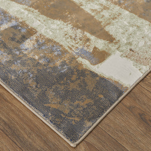Homeroots 10' X 13' Brown Blue And Ivory Abstract Power Loom Distressed Area Rug Brown,Blue,Ivory Polypropylene 513221