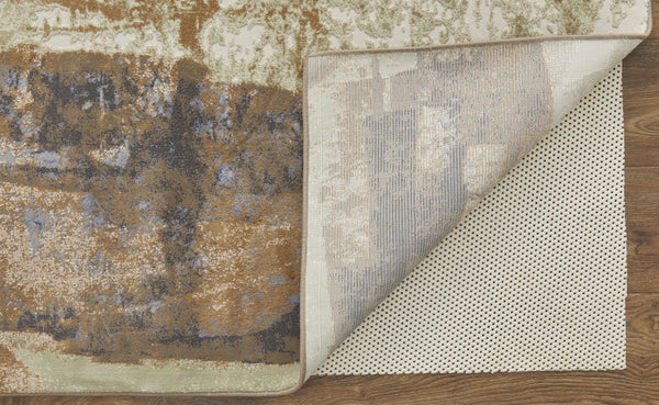 Homeroots 10' X 13' Brown Blue And Ivory Abstract Power Loom Distressed Area Rug Brown,Blue,Ivory Polypropylene 513221
