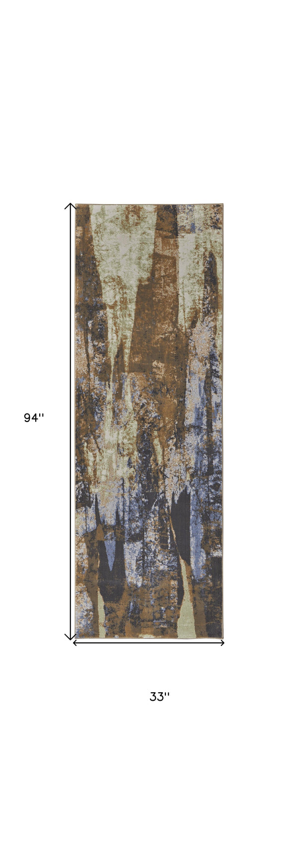 Homeroots 8' Brown Blue And Ivory Abstract Power Loom Distressed Runner Rug Brown,Blue,Ivory Polypropylene 513222