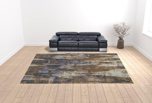 Homeroots 12' X 15' Brown Blue And Ivory Abstract Power Loom Distressed Area Rug Brown,Blue,Ivory Polypropylene 513223