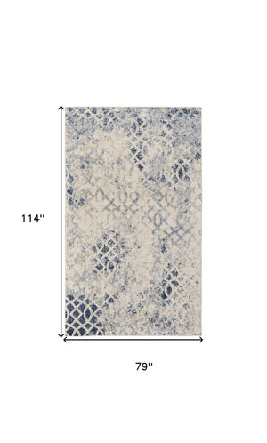 HomeRoots 7' Ivory and Blue Abstract Area Rug - Distressed Power Loom Design for Modern and Transitional Spaces 7' X 10' 513276