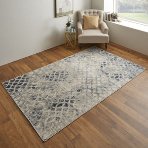 HomeRoots 7' Ivory and Blue Abstract Area Rug - Distressed Power Loom Design for Modern and Transitional Spaces 7' X 10' 513276