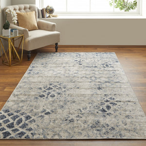 HomeRoots 7' Ivory and Blue Abstract Area Rug - Distressed Power Loom Design for Modern and Transitional Spaces 7' X 10' 513276