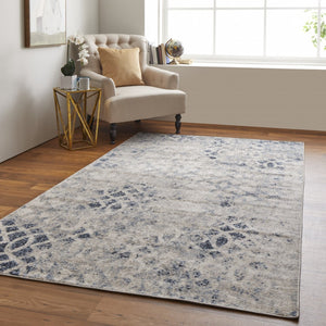 HomeRoots 7' Ivory and Blue Abstract Area Rug - Distressed Power Loom Design for Modern and Transitional Spaces 7' X 10' 513276