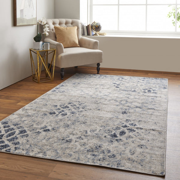 HomeRoots 7' Ivory and Blue Abstract Area Rug - Distressed Power Loom Design for Modern and Transitional Spaces 7' X 10' 513276