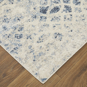 HomeRoots 7' Ivory and Blue Abstract Area Rug - Distressed Power Loom Design for Modern and Transitional Spaces 7' X 10' 513276