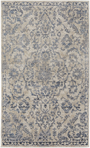 Homeroots 8' X 10' Blue Gray And Ivory Floral Power Loom Distressed Area Rug Blue,Gray,Ivory Polypropylene 513283
