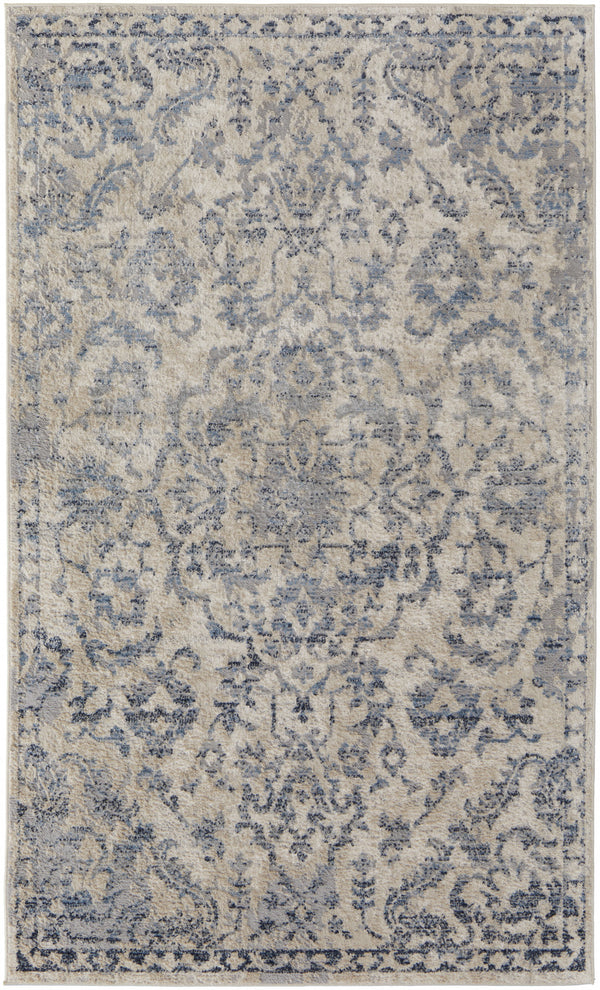Homeroots 8' X 10' Blue Gray And Ivory Floral Power Loom Distressed Area Rug Blue,Gray,Ivory Polypropylene 513283