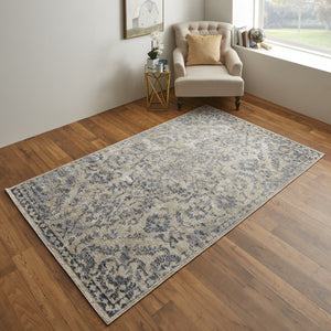 Homeroots 8' X 10' Blue Gray And Ivory Floral Power Loom Distressed Area Rug Blue,Gray,Ivory Polypropylene 513283