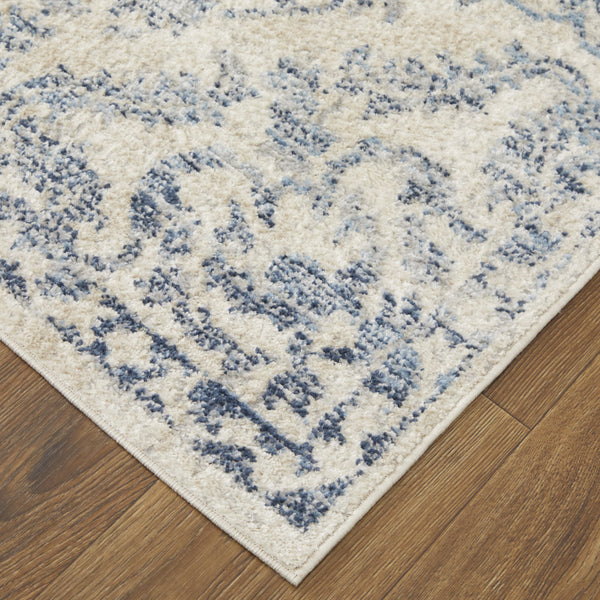 Homeroots 8' X 10' Blue Gray And Ivory Floral Power Loom Distressed Area Rug Blue,Gray,Ivory Polypropylene 513283