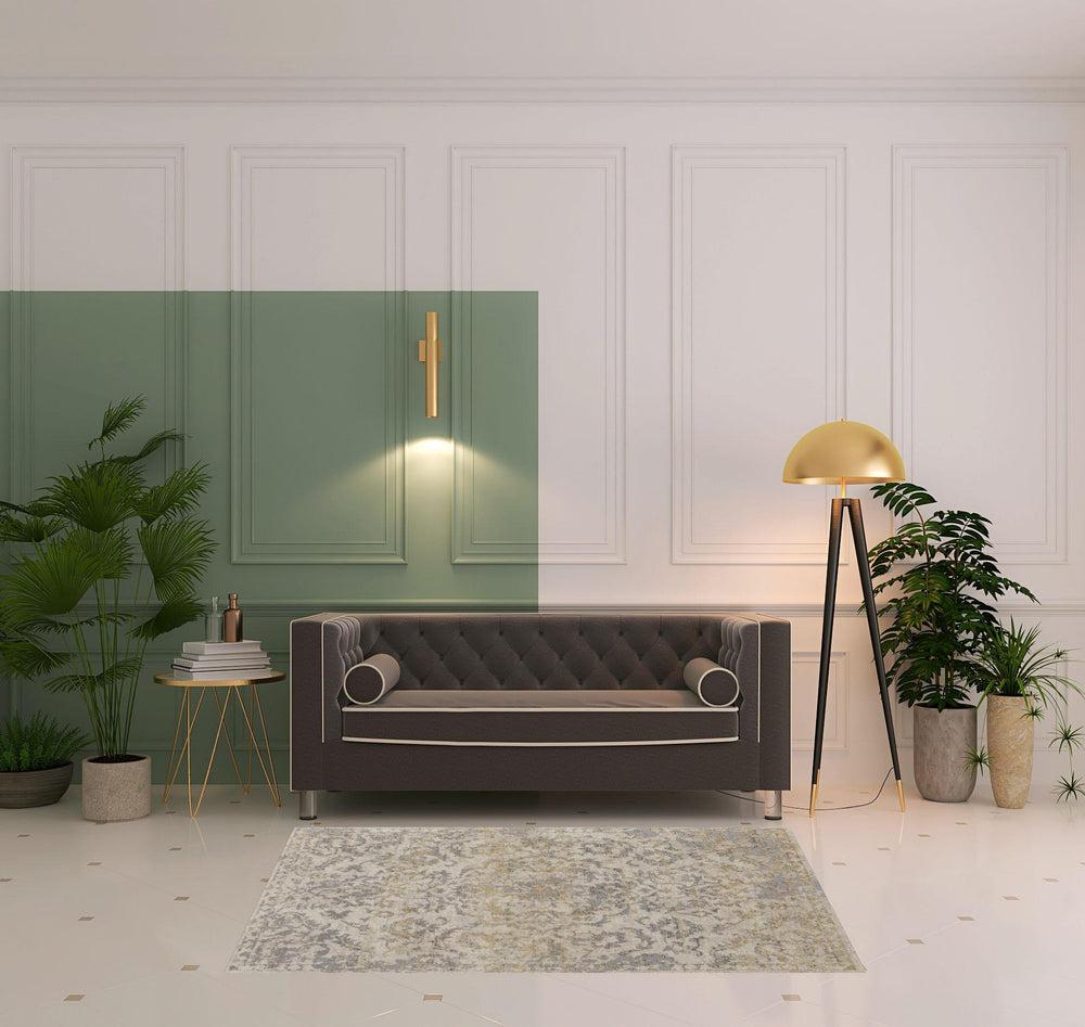 Homeroots 4' X 6' Gray Ivory And Gold Floral Power Loom Distressed Area Rug Gray,Ivory,Gold Polypropylene 513285