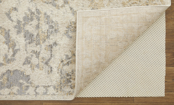 Homeroots 4' X 6' Gray Ivory And Gold Floral Power Loom Distressed Area Rug Gray,Ivory,Gold Polypropylene 513285