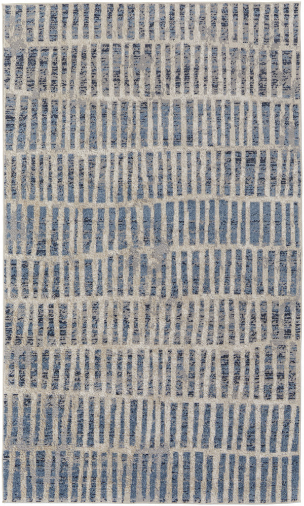 Homeroots 8' X 10' Blue And Ivory Geometric Power Loom Distressed Area Rug Blue,Ivory Polypropylene 513291
