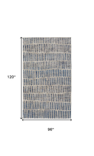 Homeroots 8' X 10' Blue And Ivory Geometric Power Loom Distressed Area Rug Blue,Ivory Polypropylene 513291