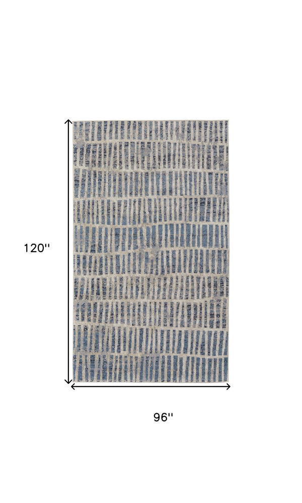 Homeroots 8' X 10' Blue And Ivory Geometric Power Loom Distressed Area Rug Blue,Ivory Polypropylene 513291