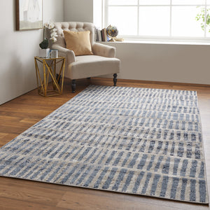 Homeroots 8' X 10' Blue And Ivory Geometric Power Loom Distressed Area Rug Blue,Ivory Polypropylene 513291