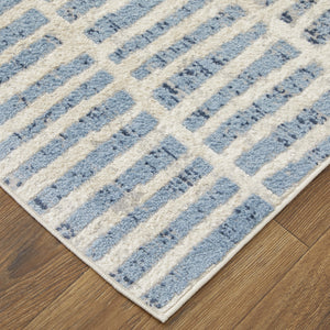 Homeroots 8' X 10' Blue And Ivory Geometric Power Loom Distressed Area Rug Blue,Ivory Polypropylene 513291