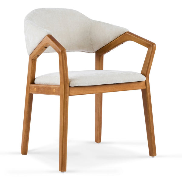 English Elm Indoor Chenille Upholstered Arm Dining Chairs Set of 2 with Bentwood Teak Frame N779P370761B