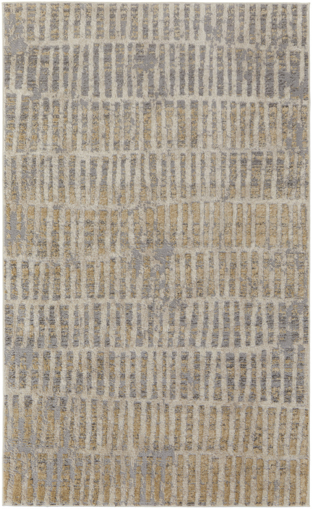Homeroots 8' X 10' Gray Ivory And Gold Geometric Power Loom Distressed Area Rug Gray,Ivory,Gold Polypropylene 513295