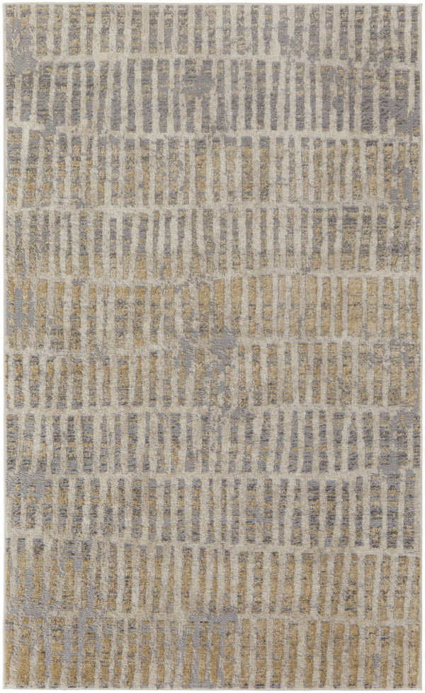 Homeroots 8' X 10' Gray Ivory And Gold Geometric Power Loom Distressed Area Rug Gray,Ivory,Gold Polypropylene 513295