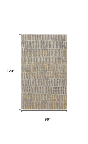 Homeroots 8' X 10' Gray Ivory And Gold Geometric Power Loom Distressed Area Rug Gray,Ivory,Gold Polypropylene 513295