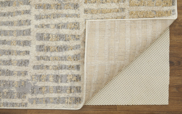 Homeroots 8' X 10' Gray Ivory And Gold Geometric Power Loom Distressed Area Rug Gray,Ivory,Gold Polypropylene 513295