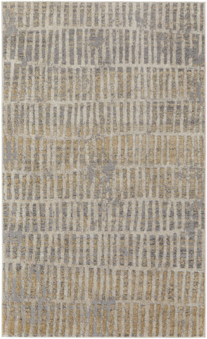 Homeroots 7' X 10' Gray Ivory And Gold Geometric Power Loom Distressed Area Rug Gray,Ivory,Gold Polypropylene 513296
