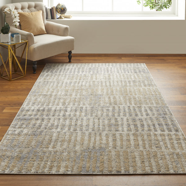 Homeroots 7' X 10' Gray Ivory And Gold Geometric Power Loom Distressed Area Rug Gray,Ivory,Gold Polypropylene 513296