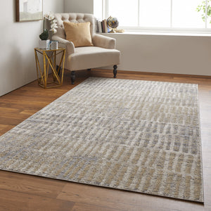 Homeroots 7' X 10' Gray Ivory And Gold Geometric Power Loom Distressed Area Rug Gray,Ivory,Gold Polypropylene 513296