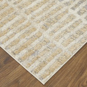 Homeroots 7' X 10' Gray Ivory And Gold Geometric Power Loom Distressed Area Rug Gray,Ivory,Gold Polypropylene 513296