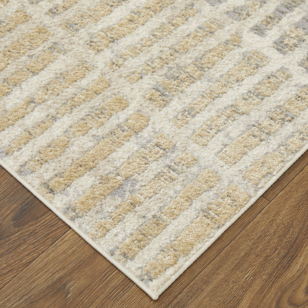 Homeroots 7' X 10' Gray Ivory And Gold Geometric Power Loom Distressed Area Rug Gray,Ivory,Gold Polypropylene 513296