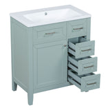 English Elm 30" Bathroom Vanity With Sink Combo, Green Bathroom Cabinet With Drawers, Solid Frame and Mdf Board