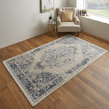 Homeroots 8' X 10' Ivory And Blue Floral Power Loom Distressed Area Rug Ivory,Blue Polypropylene 513307