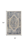 Homeroots 8' X 10' Ivory And Blue Floral Power Loom Distressed Area Rug Ivory,Blue Polypropylene 513307