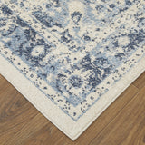 Homeroots 8' X 10' Ivory And Blue Floral Power Loom Distressed Area Rug Ivory,Blue Polypropylene 513307