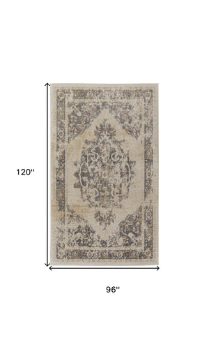 Homeroots 8' X 10' Ivory Gray And Brown Floral Power Loom Distressed Area Rug Ivory,Gray,Brown Polypropylene 513311