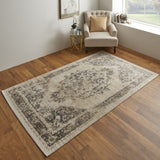 Homeroots 8' X 10' Ivory Gray And Brown Floral Power Loom Distressed Area Rug Ivory,Gray,Brown Polypropylene 513311