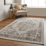 Homeroots 8' X 10' Ivory Gray And Brown Floral Power Loom Distressed Area Rug Ivory,Gray,Brown Polypropylene 513311