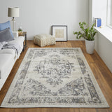 Homeroots 8' X 10' Ivory Gray And Brown Floral Power Loom Distressed Area Rug Ivory,Gray,Brown Polypropylene 513311