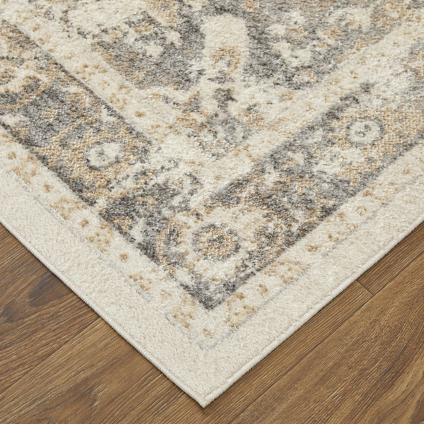 Homeroots 8' X 10' Ivory Gray And Brown Floral Power Loom Distressed Area Rug Ivory,Gray,Brown Polypropylene 513311