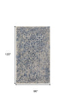 Homeroots 8' X 10' Blue And Ivory Floral Power Loom Distressed Area Rug Blue,Ivory Polypropylene 513315