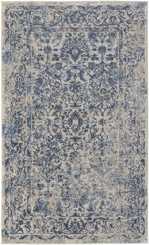 Homeroots 8' X 10' Blue And Ivory Floral Power Loom Distressed Area Rug Blue,Ivory Polypropylene 513315