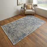 Homeroots 8' X 10' Blue And Ivory Floral Power Loom Distressed Area Rug Blue,Ivory Polypropylene 513315