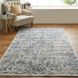 Homeroots 8' X 10' Blue And Ivory Floral Power Loom Distressed Area Rug Blue,Ivory Polypropylene 513315