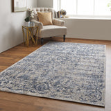 Homeroots 8' X 10' Blue And Ivory Floral Power Loom Distressed Area Rug Blue,Ivory Polypropylene 513315