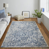 Homeroots 8' X 10' Blue And Ivory Floral Power Loom Distressed Area Rug Blue,Ivory Polypropylene 513315