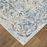 Homeroots 8' X 10' Blue And Ivory Floral Power Loom Distressed Area Rug Blue,Ivory Polypropylene 513315