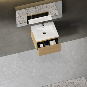 English Elm 24'' Wall Mount Bathroom Vanity Fluted Smoked Walnut Soft Close Drawer Quartz Basin W1920P385431